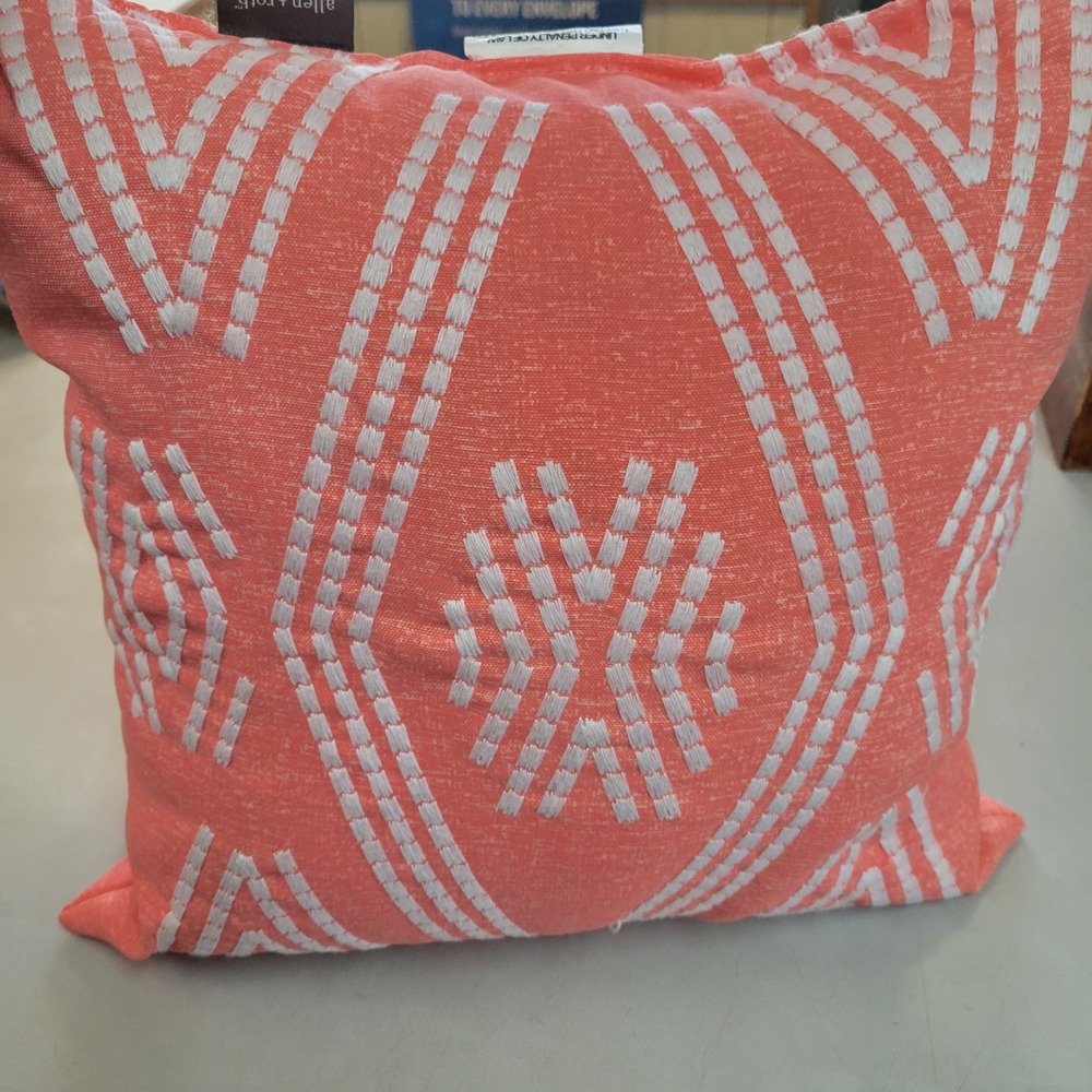 Allen + Roth Coral Stitched Calypso Decorative Throw Pillow 16x16 Geometric Pink
